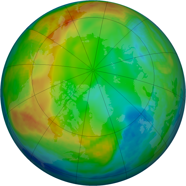Arctic ozone map for 21 December 1990